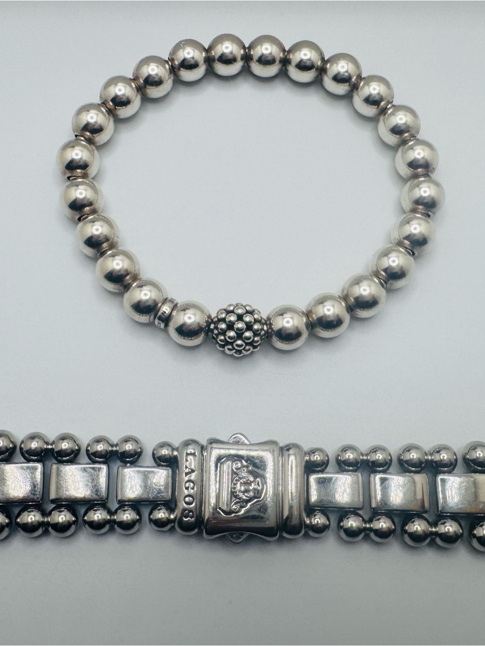 LAGOS Silver Beaded Bracelet with Silver Watch Band - Picture 2 of 7